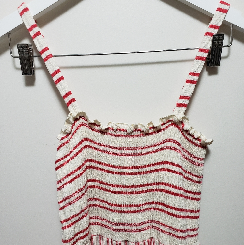 Caution To The Wind Maxi Shoulder Strap Red & Cream Striped Dress Soft Women M